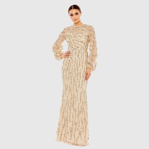 Mac Duggal Dresses & Skirts - MAC DUGGAL 93789 NWT Embellished High Neck Puff Sleeve Trumpet Gown